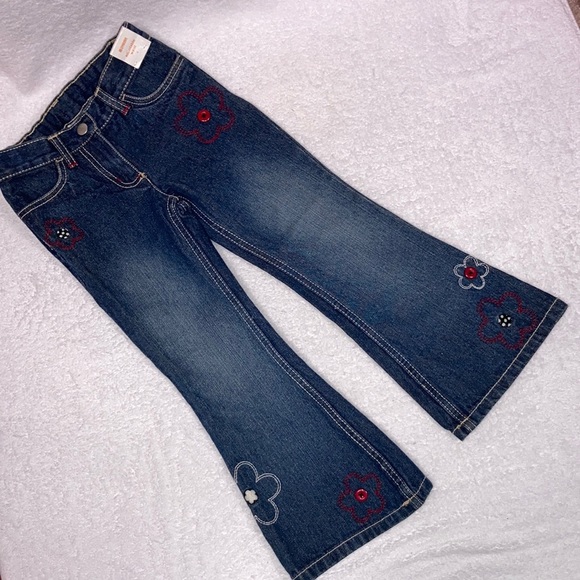 NWT vintage Gymboree adjustable waist embroidered flower flare jeans girls 5 - Picture 1 of 11